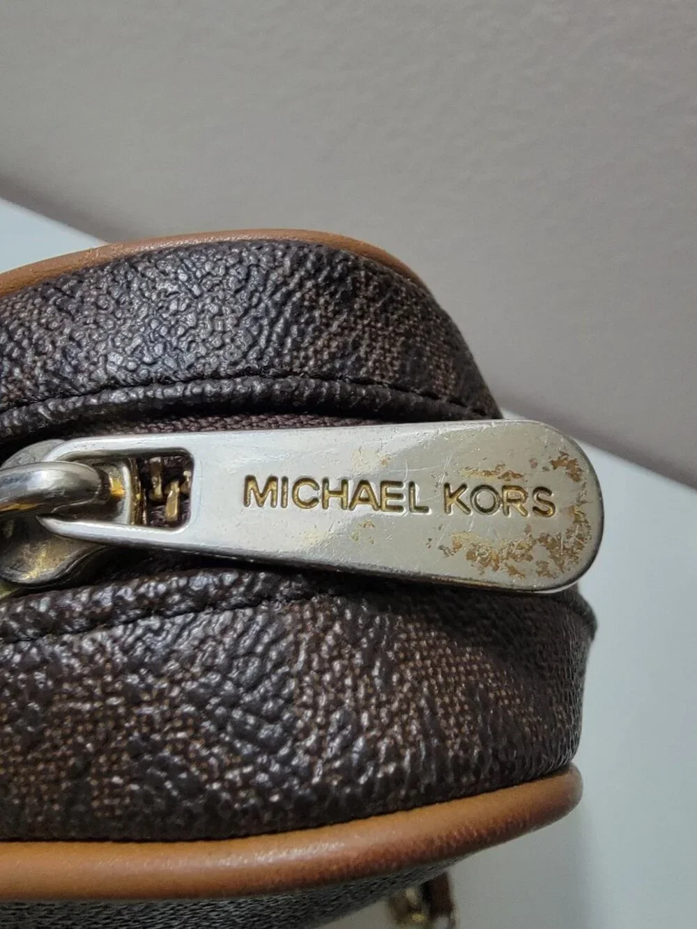 Michael Kors Jet Set Large Crossbody Handbag Brown Signature MK Chain Bag Purse
